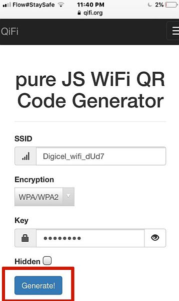 Qifi Wifi Key Generate button