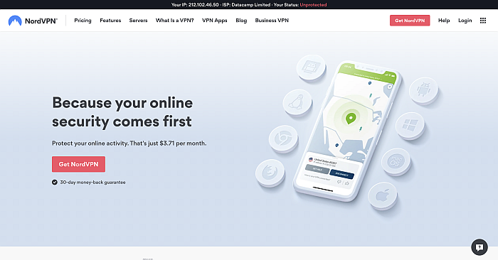 Nord VPN Home Page