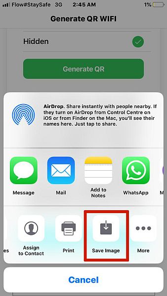 Saving QR Code Image Generated in Wifi QR Code Generator App