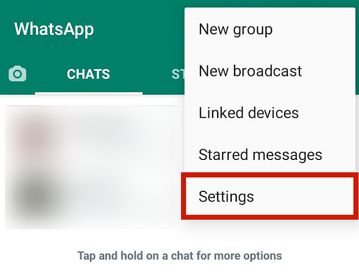 Accessing Whatsapp settings