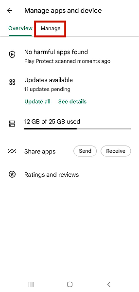 Google play manage and apps and device settings