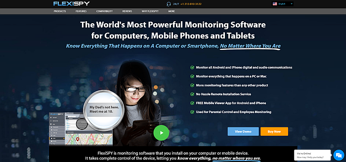 FlexiSpy monitoring software website landing page