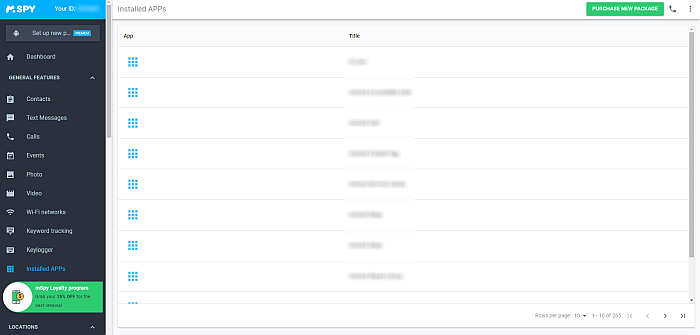 mSpy Installed Apps Monitor