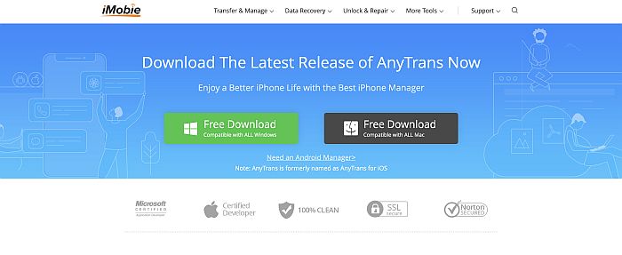 AnyTrans Landing Page