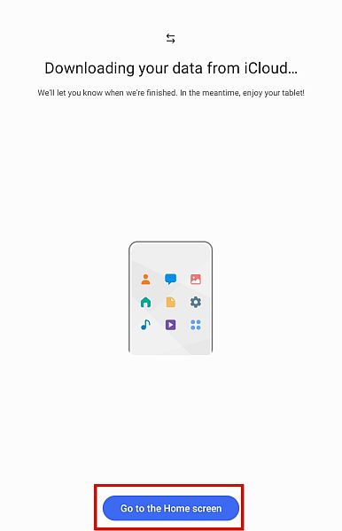 Samsung Smart Switch Downloading Data from iCloud Screen