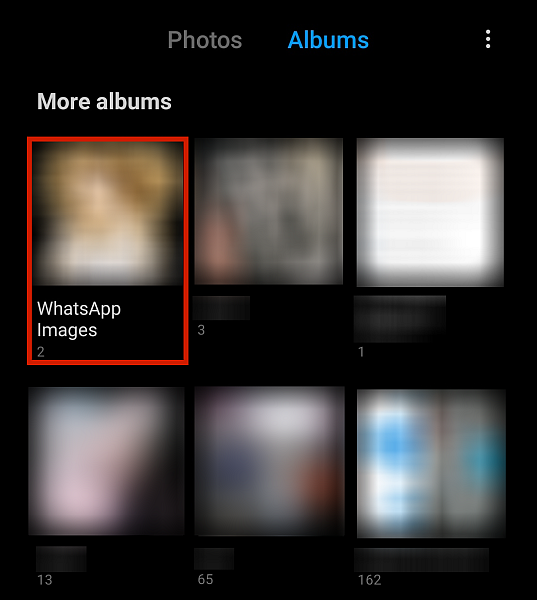 Photo Gallery on Android with WhatsApp Images Folder Highlighted