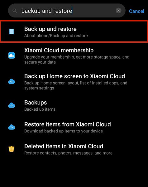 Back up and restore option in Android Phone Settings