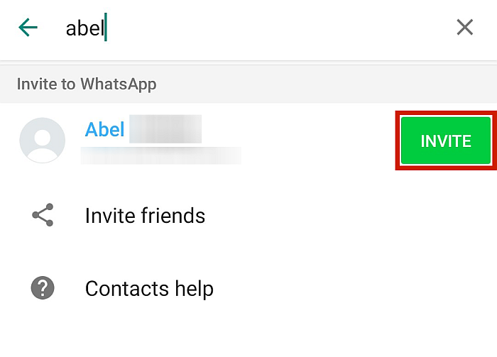WhatsApp Showing Saved Contacts for Abel
