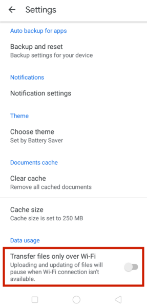 Google Drive App Settings
