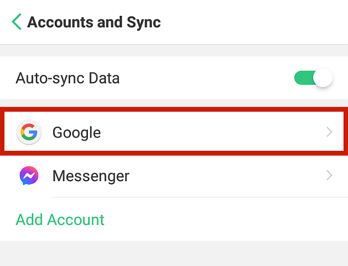 Android Account and Sync Tab