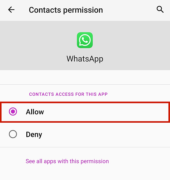 WhatsApp Contact Access Permission