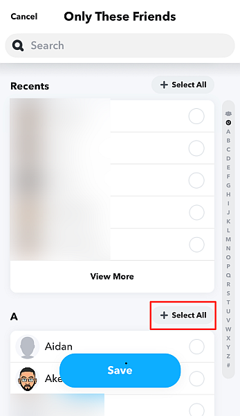 Select all friends option