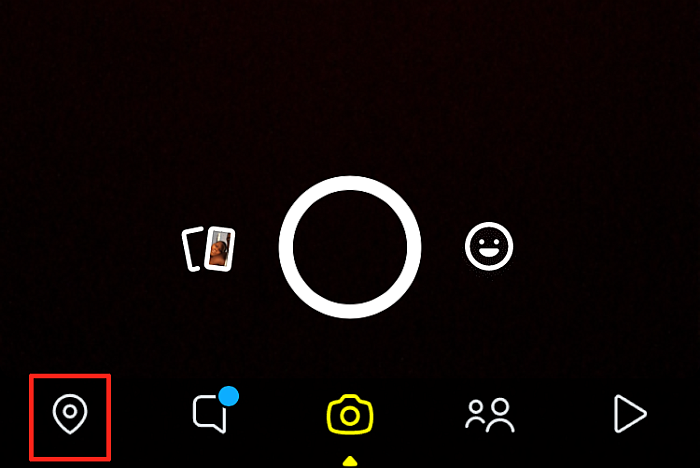 Location icon inside Snapchat at the bottom left corner