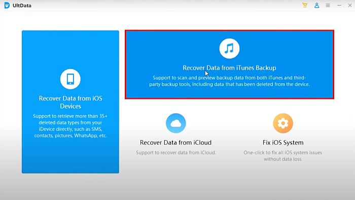 Ultdata recover from itunes backup option