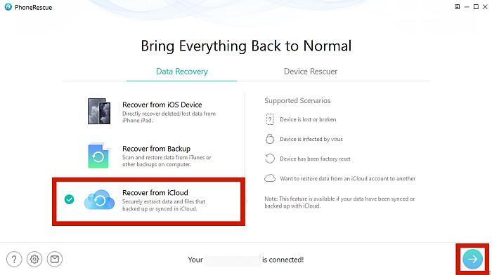 Phone Rescue Recover from  iCloud Option