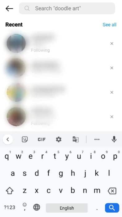 Search bar inside the Instagram app
