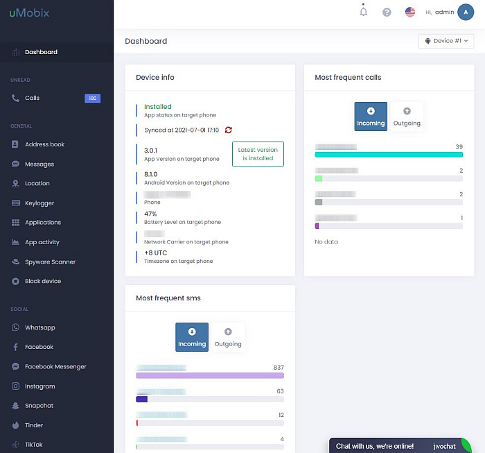 uMobix app desktop dashboard page