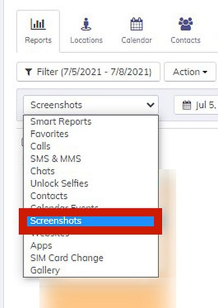 Hoverwatch Reports with the option to display Screenshots log highlighted