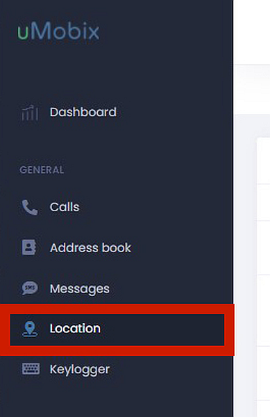Umobix Menu with its Location tracking feature highlighted