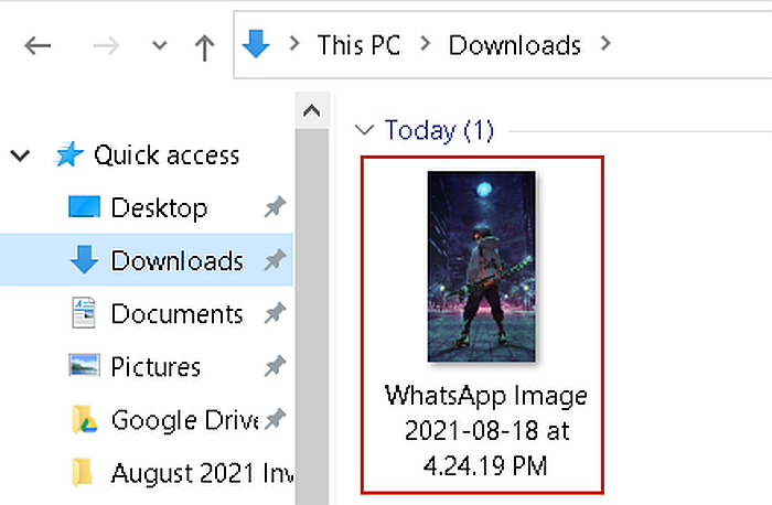 Portion of a windows explorer screenshot showing downloaded whatsapp image