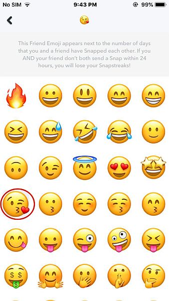 Snapchat for iPhone emojis list