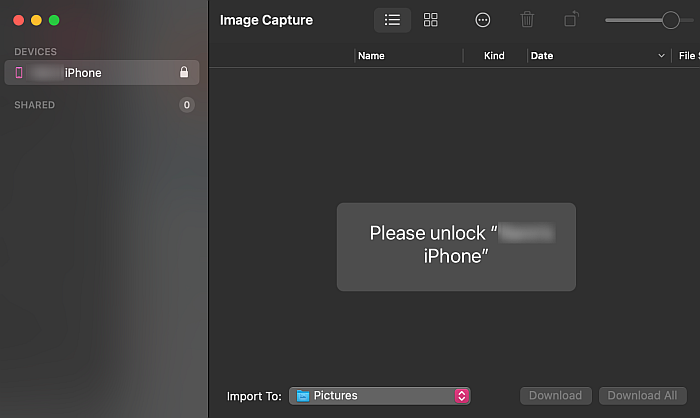 Image capture interface in mac