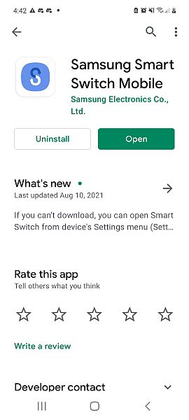 Samsung smart switch mobile app details page in google play