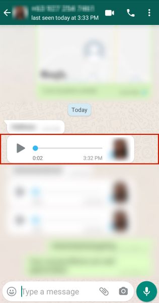 Whatsapp conversation in android with an audio message highlighted