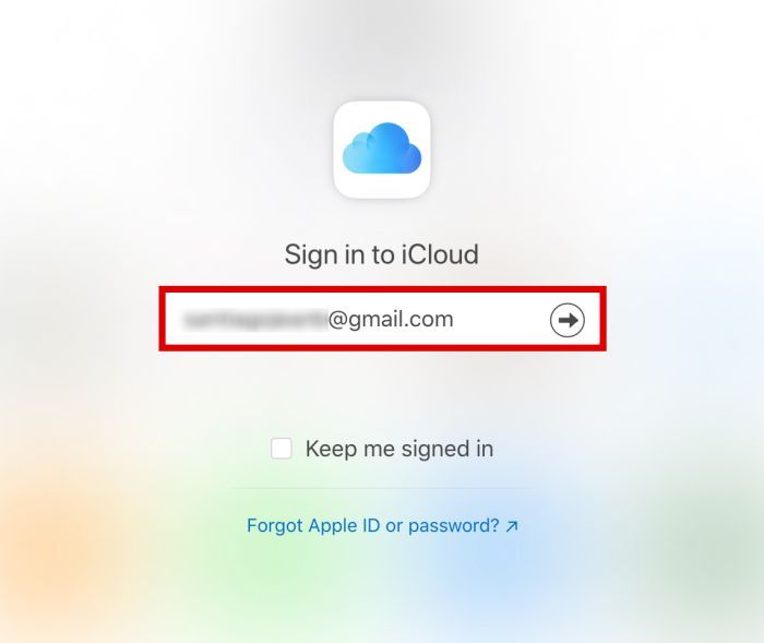 iCloud sign in page