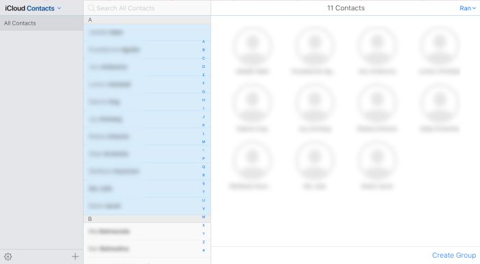 iCloud contacts list