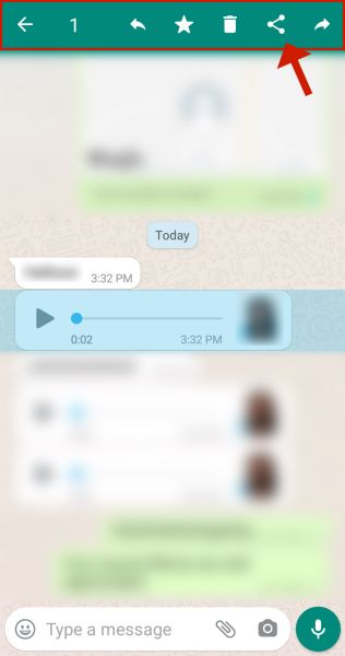 Action menu for a selected message in whatsapp for android
