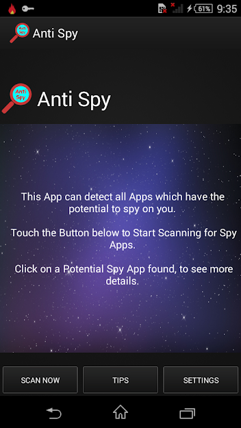 Anti-Spy main screen