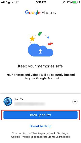 Googe photos secure backup query screen