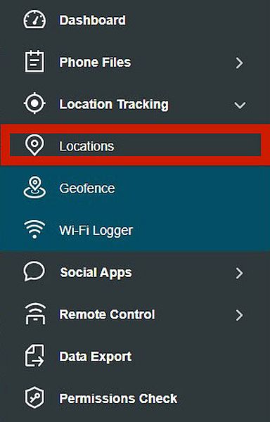 Kidsguard pro main menu with the location tracking option highlighted