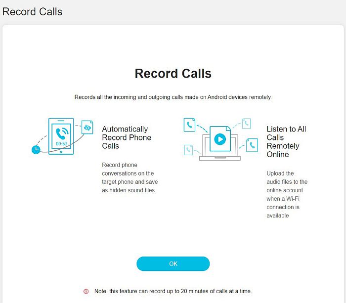 Record calls interface in kidsguard pro