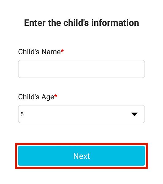 Child information entry page in kidsguard pro app