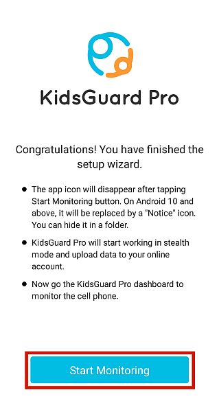 Kidsguard pro successful installation notification