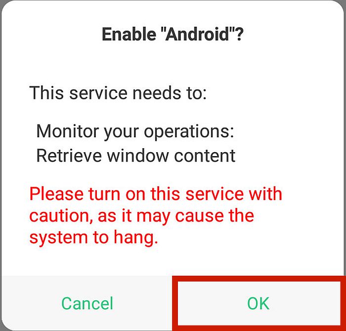 Pop up warning message in android with the ok button highlighted