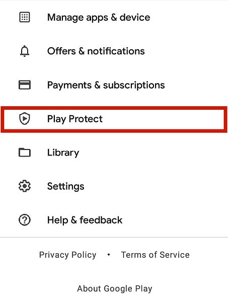 Play protect option in google play
