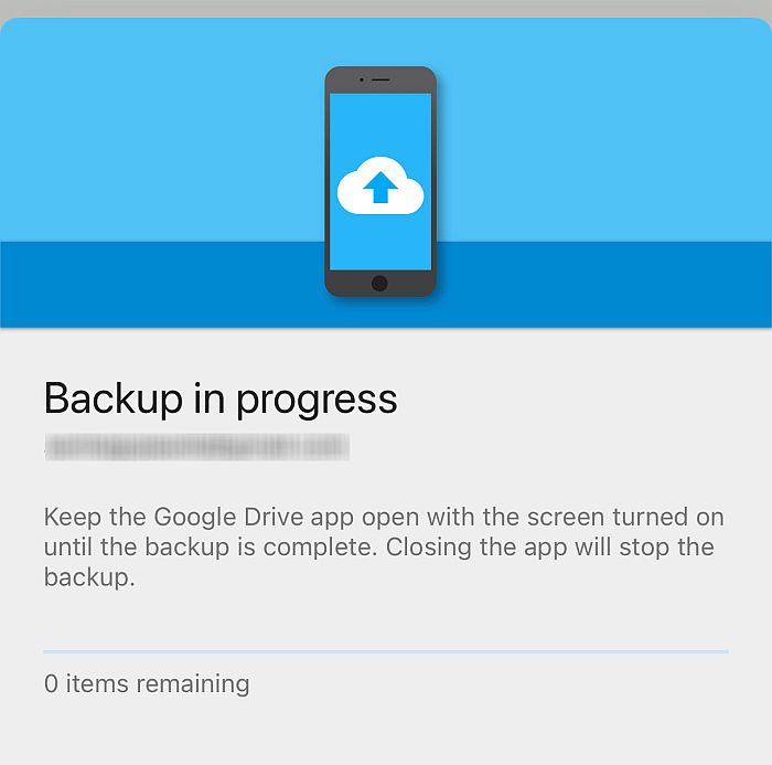 Backup in progress in google drive for ios