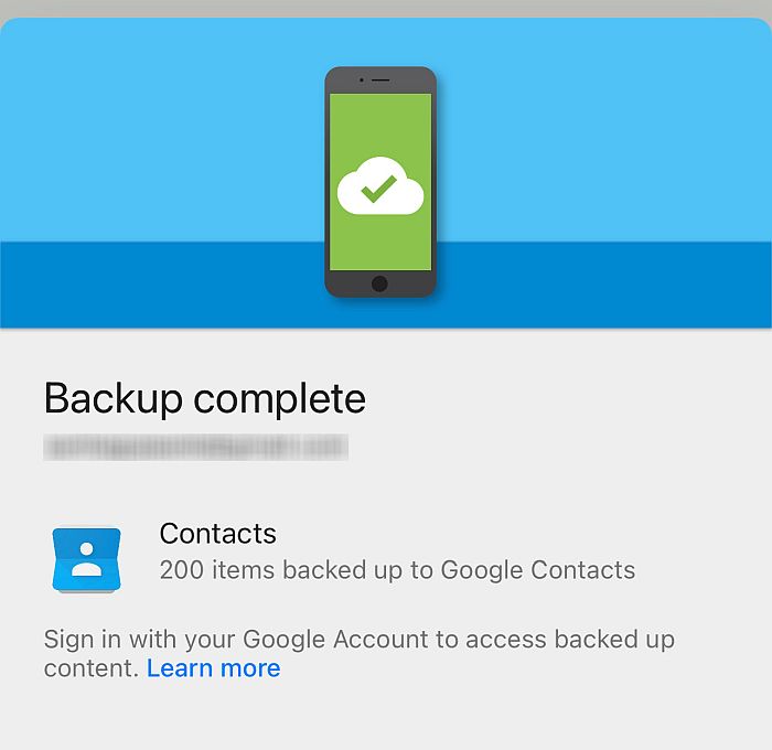 Back up complete in google drive for ios
