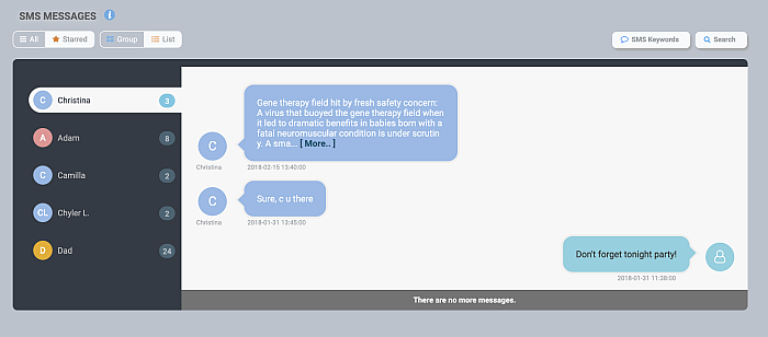 Conversation view in flexispy sms monitoring feature