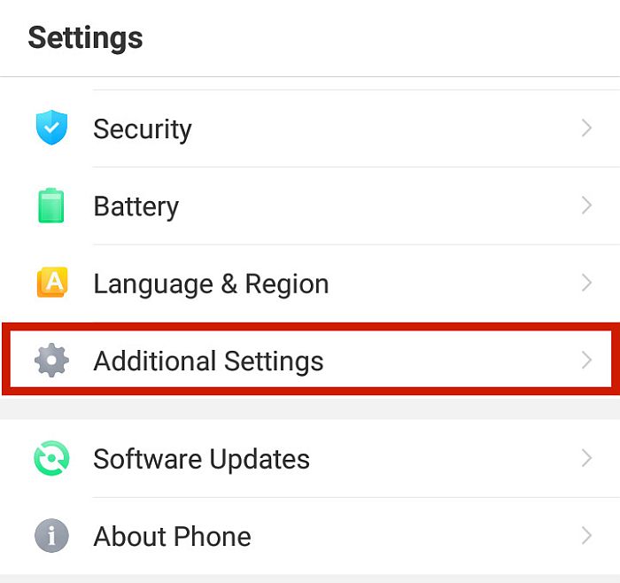 Android settings screen