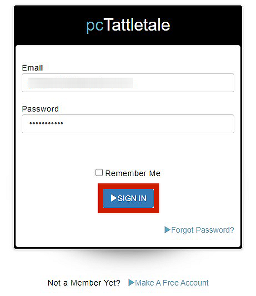 PCTattleTale sign in page