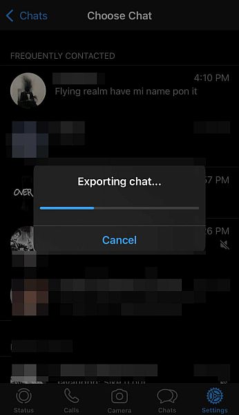 Whatsapp chat being exported in ios