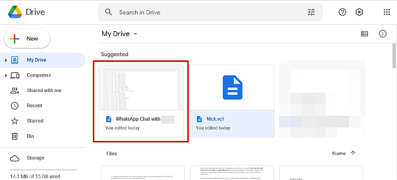 Whatsapp chats export file inside the Google Drive