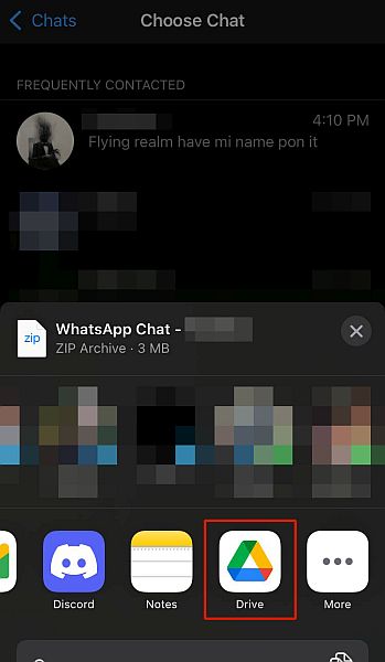 Sharing exported whatsapp chat through google drive in ios