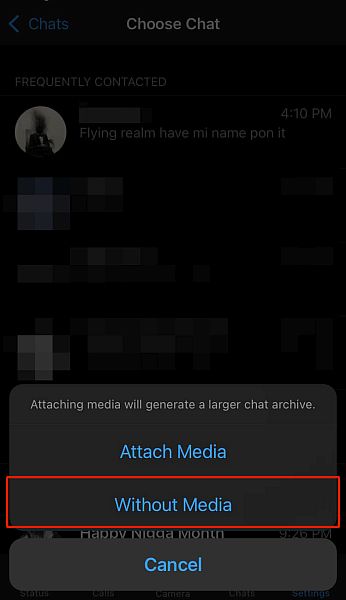 Exporting whatsapp chat without media