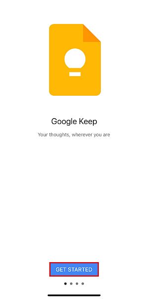 Google keep get started page