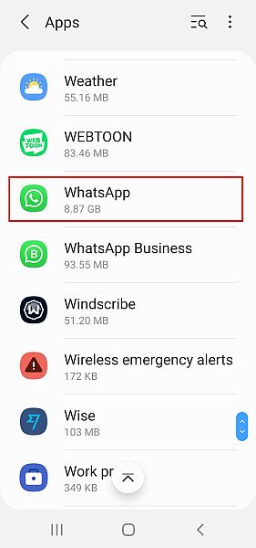 Whatsapp icon in the app settings on Android